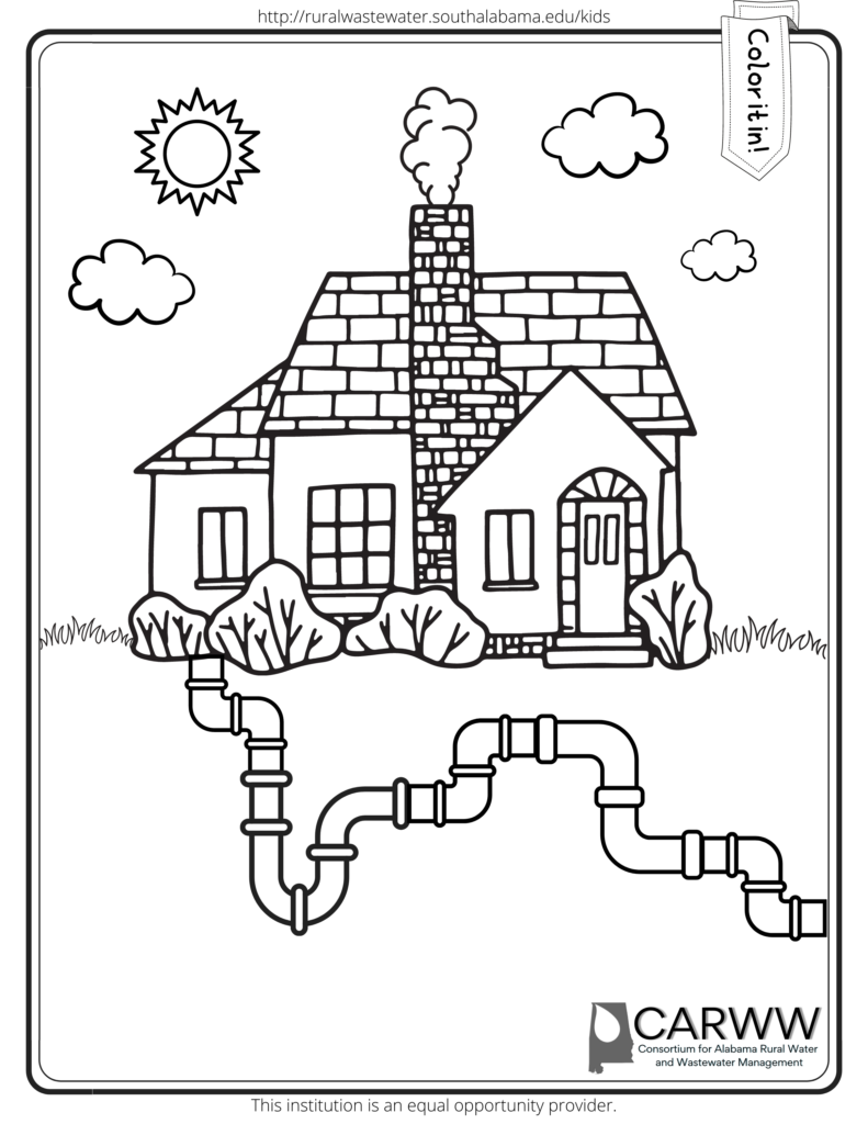 House with pipes coloring sheet
