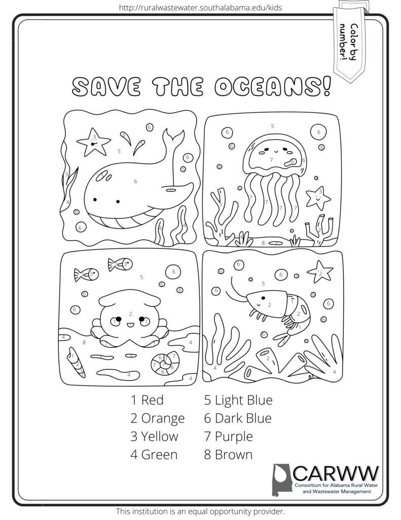 Save the oceans color by number